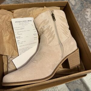Women's Cream Suede Ankle Boots